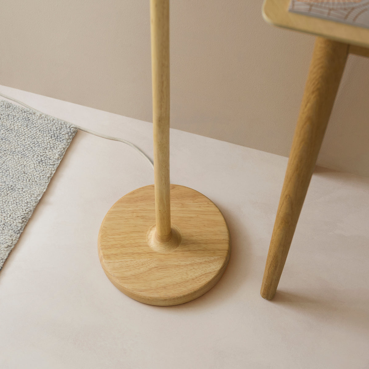 Endon Olson Floor Light - Oak Stained Wood & Natural Fabric