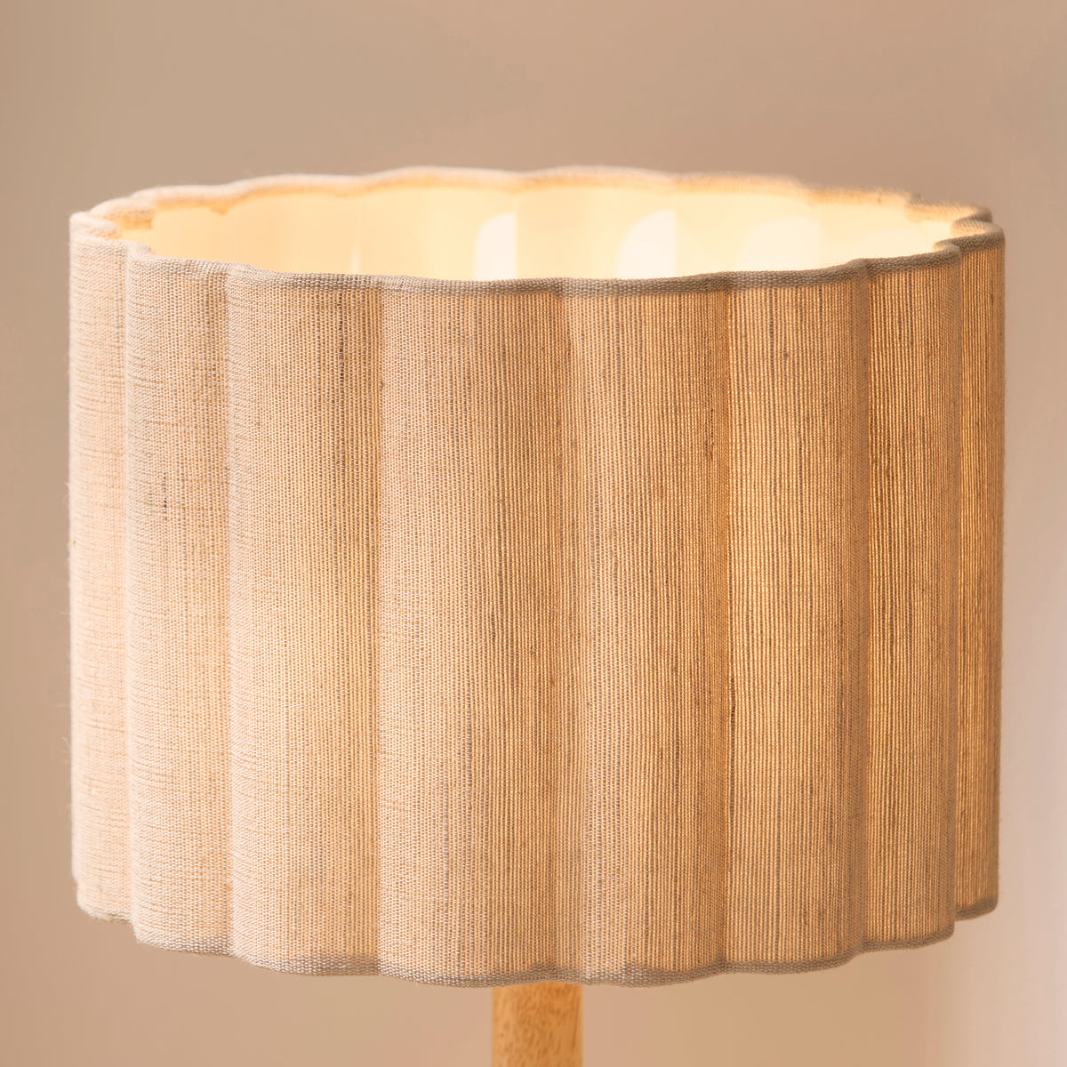 Endon Olson Table Light - Oak Stained Wood & Natural Fabric