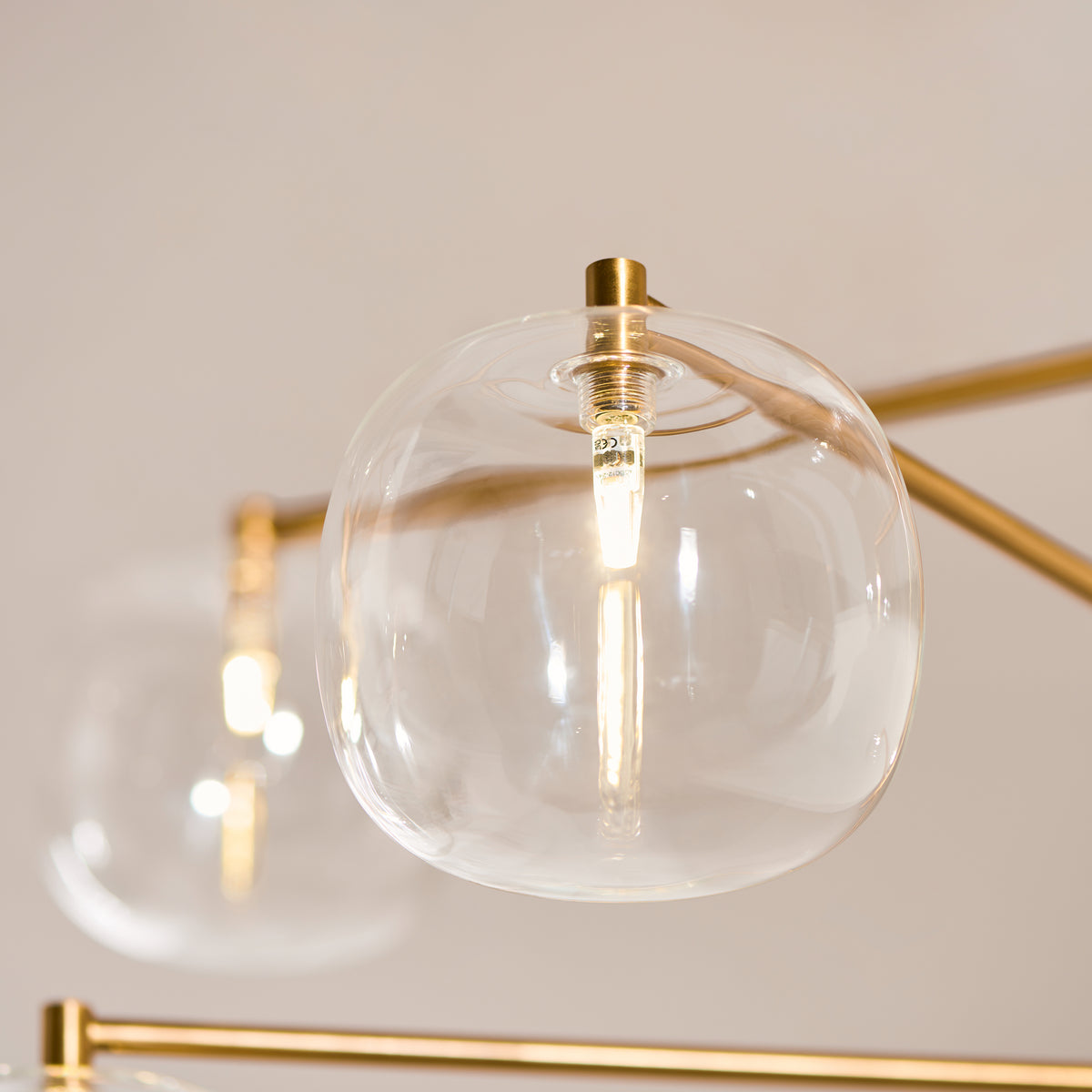 Endon Oslo 6 Light Pendant - Brushed Aged Brass Plate & Clear Glass