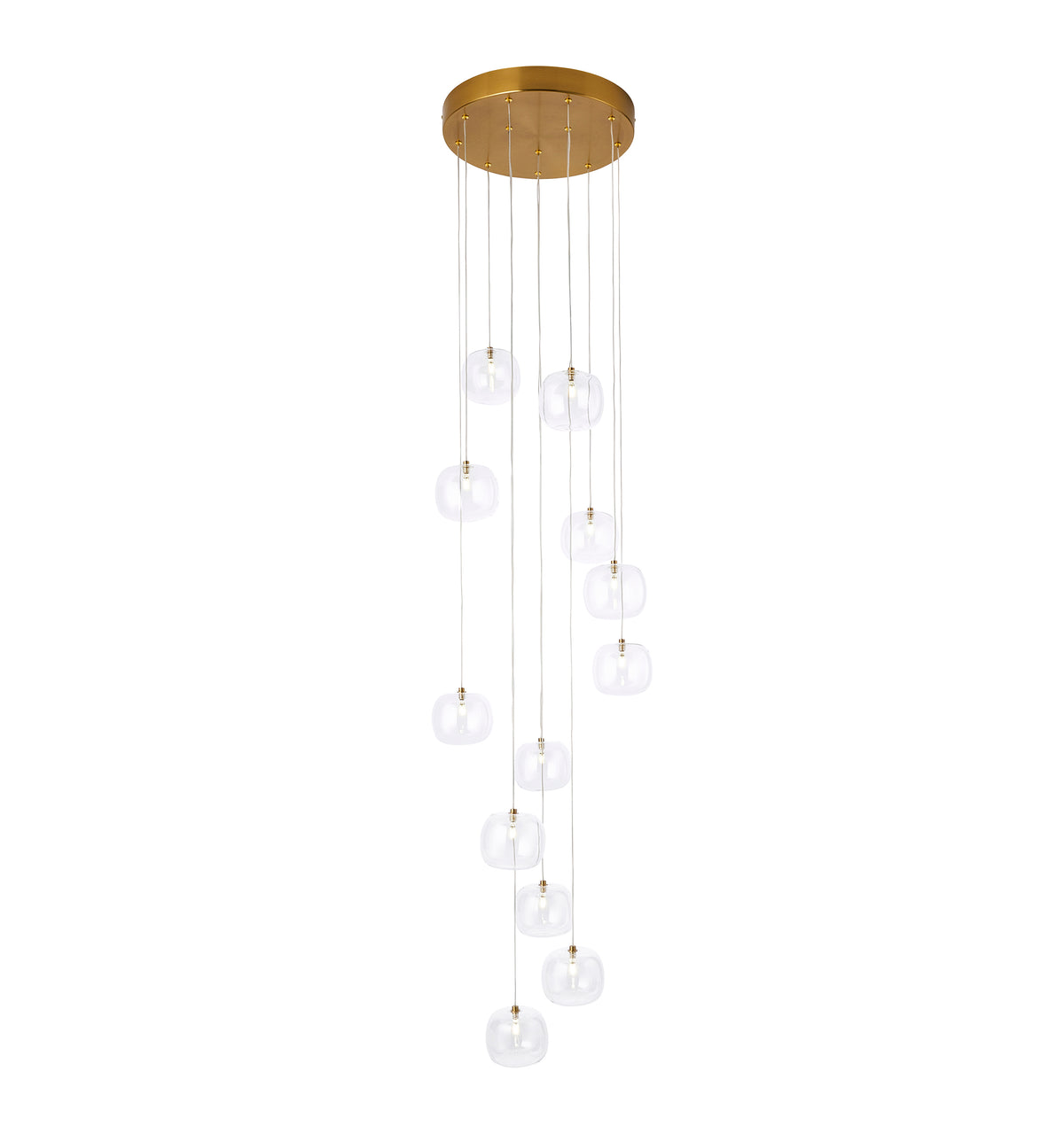 Endon Oslo 12 Light Cascade Pendant - Brushed Aged Brass Plate & Clear Glass