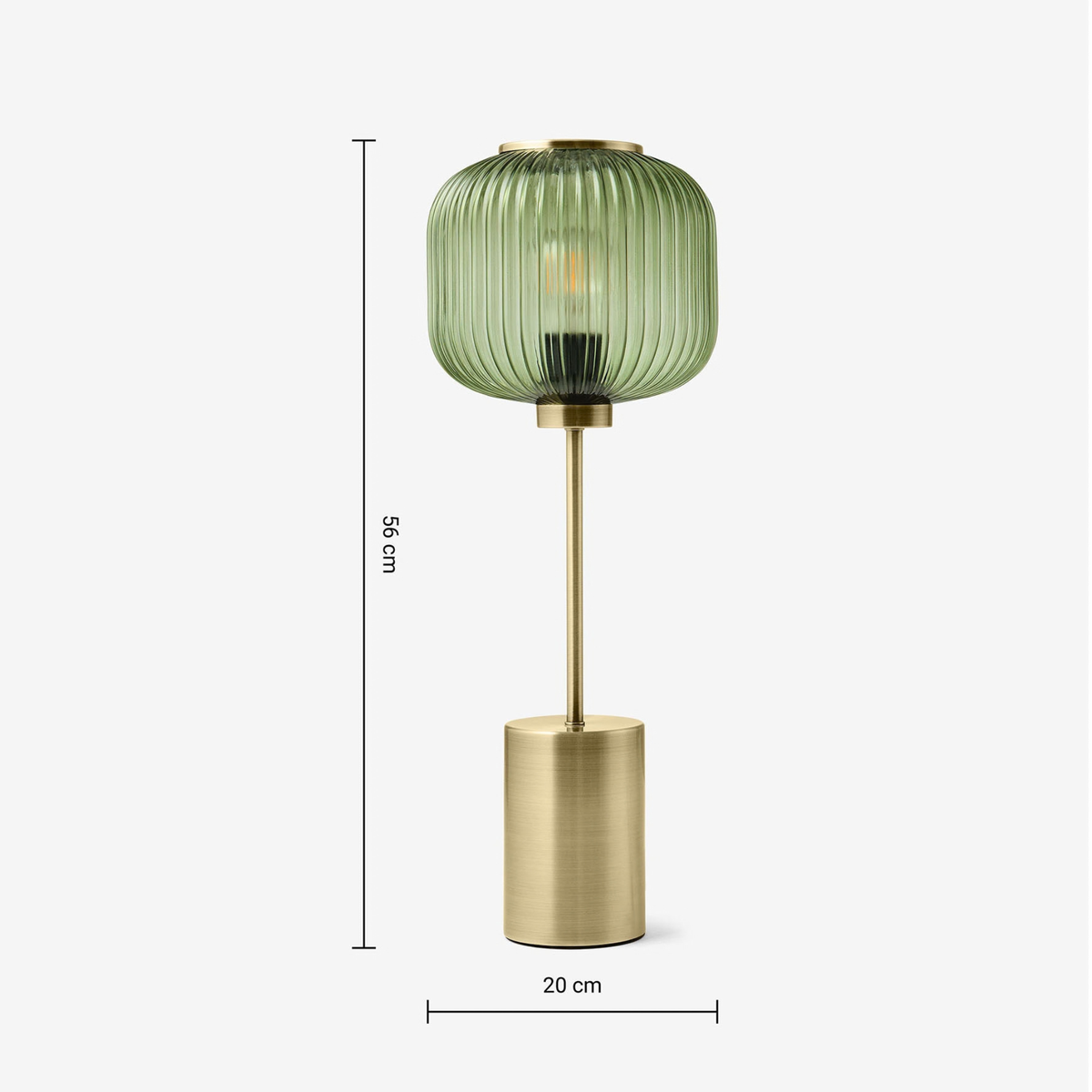 MADE Briz large table lamp with green glass shade, dimensions diagram 56 by 20 cm