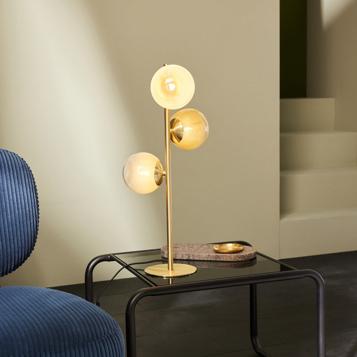 MADE.COM Globe Table Lamp in Brushed Brass with Green Ombre Glass Shade