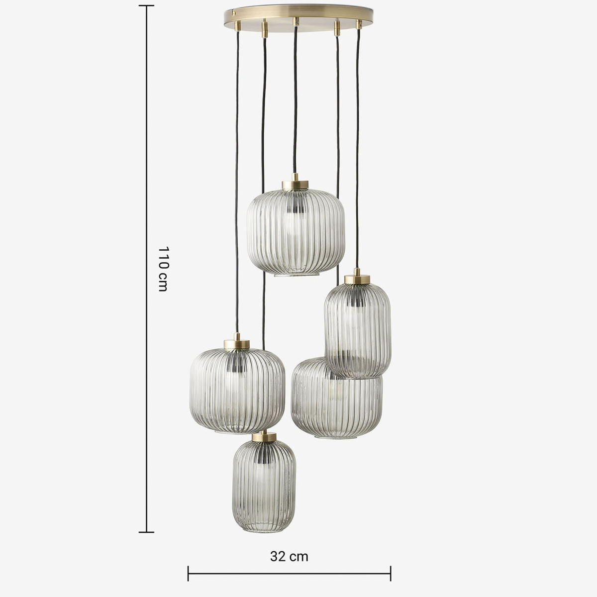 Dimensions diagram for MADE Briz cluster pendant, 110 cm drop and 32 cm ceiling plate width
