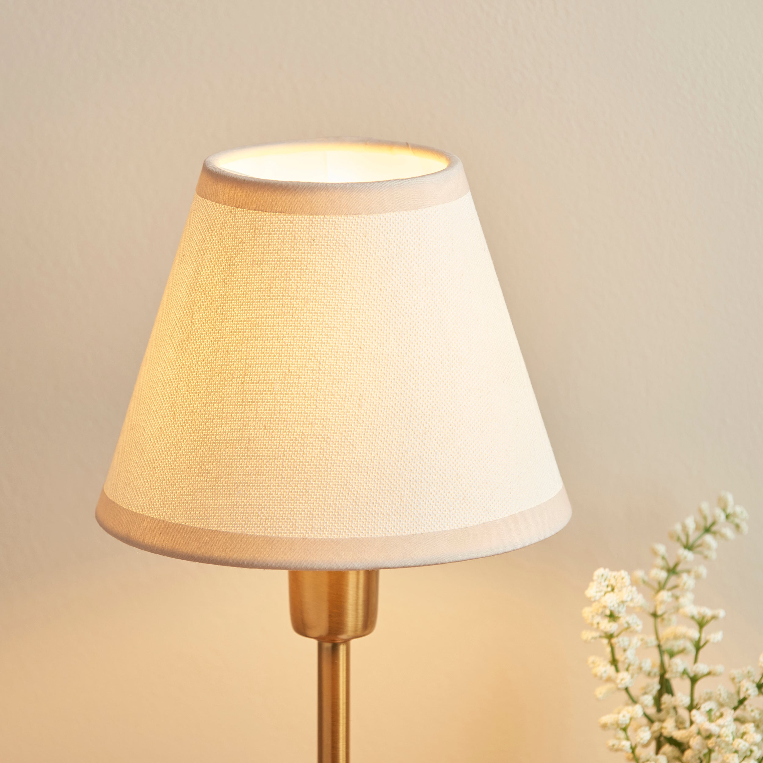 Endon Rise & Ivy 16cm Table Lamp - Vintage Brass Finish & Vintage White Fabric