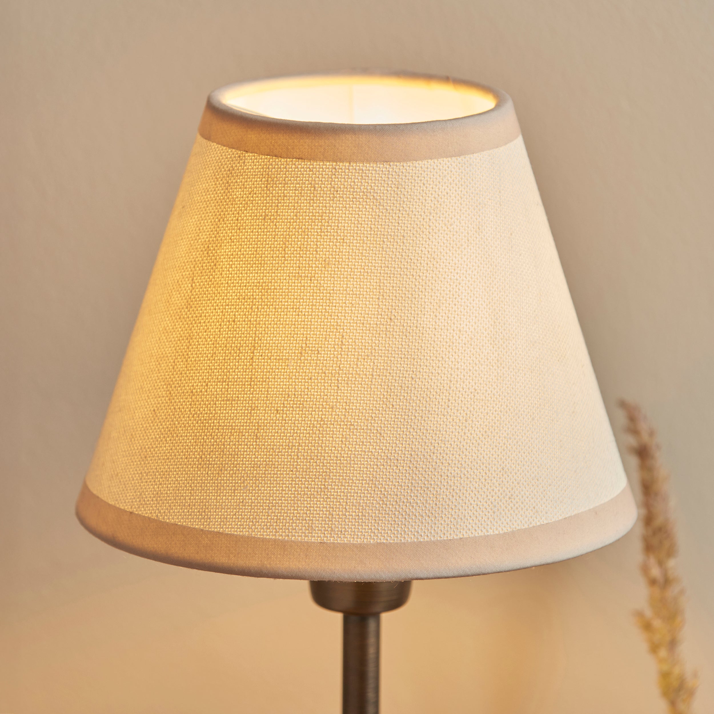 Endon Rise & Ivy 16cm Table Lamp - Antique Bronze Plate & Vintage White Fabric