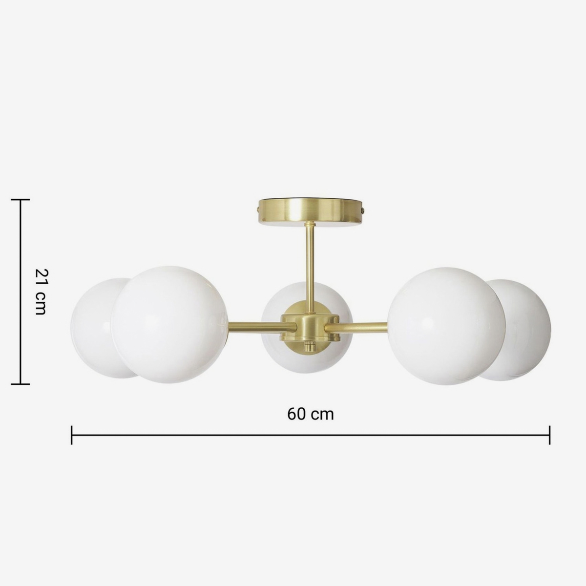 Dimensions diagram for MADE Globe 5 light flush ceiling light, 60 cm wide and 21 cm deep