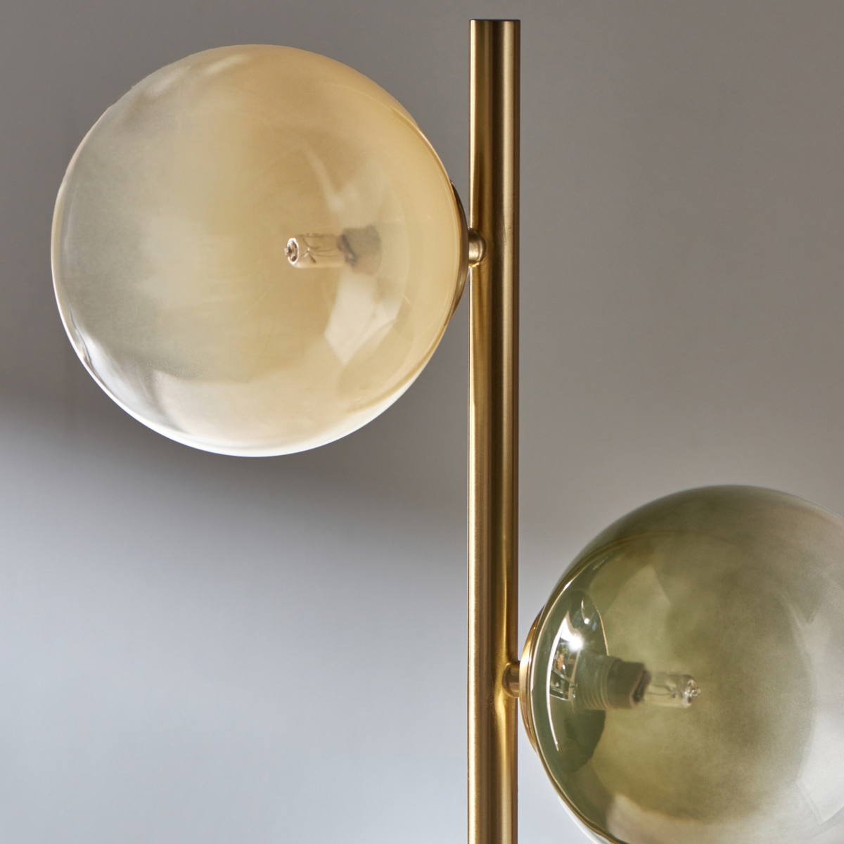 MADE.COM Globe Floor Lamp in Brushed Brass with Green Ombre Glass Shades