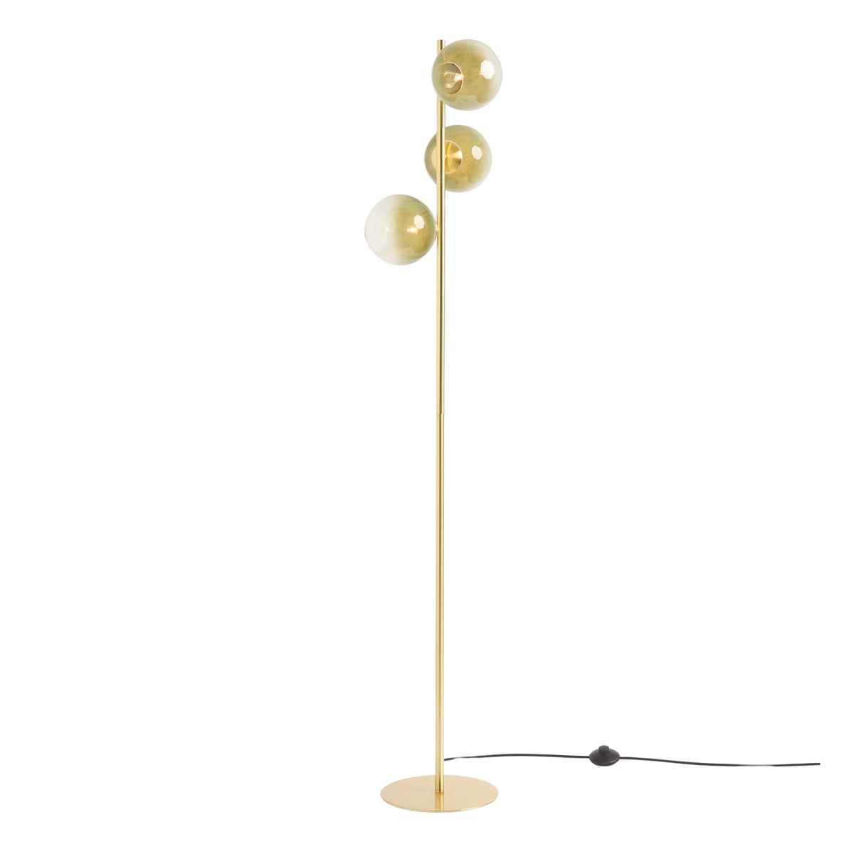 MADE.COM Globe Floor Lamp in Brushed Brass with Green Ombre Glass Shades