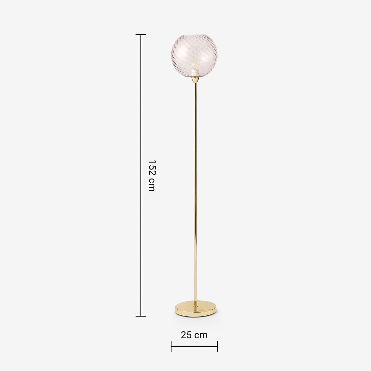 MADE.COM Ilaria Floor Lamp in Polished Brass with Pink Tinted Dimpled Glass Shade