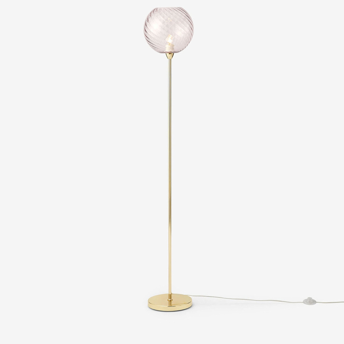 MADE.COM Ilaria Floor Lamp in Polished Brass with Pink Tinted Dimpled Glass Shade