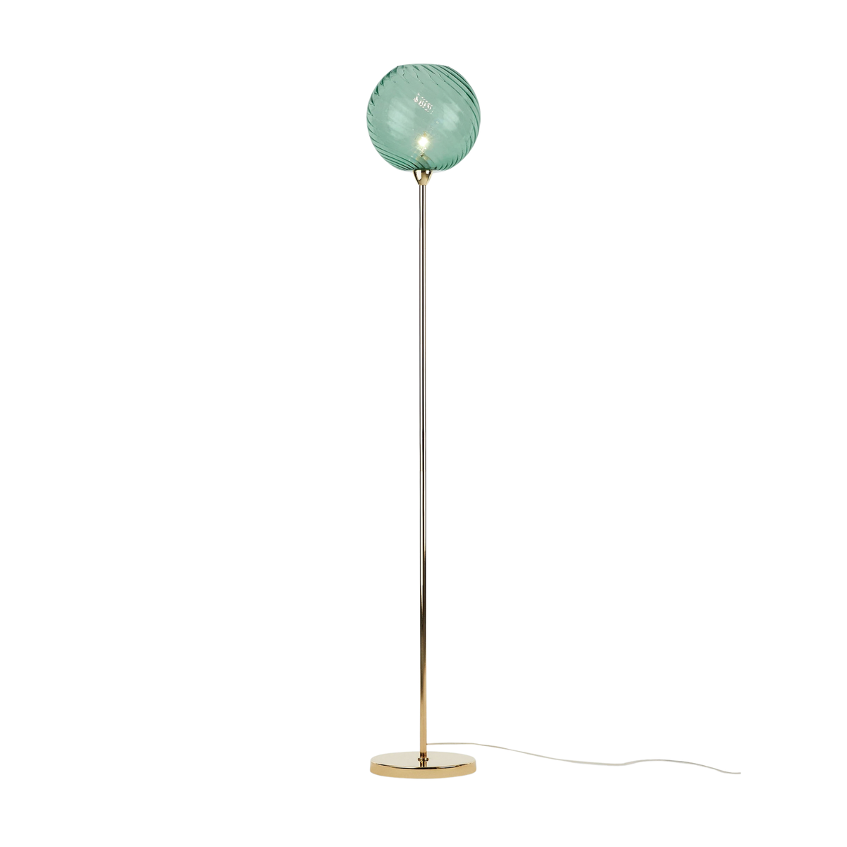 MADE.COM Ilaria Floor Lamp in Polished Brass with Blue Tinted Dimpled Glass Shade