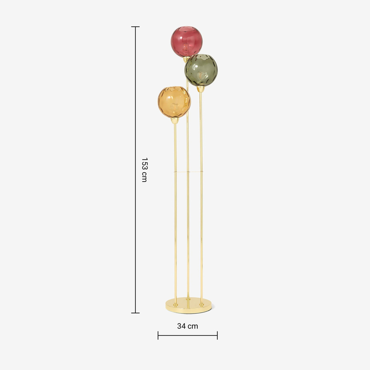 MADE.COM Ilaria Floor Lamp in Polished Brass with Green & Red Dimpled Glass Shades