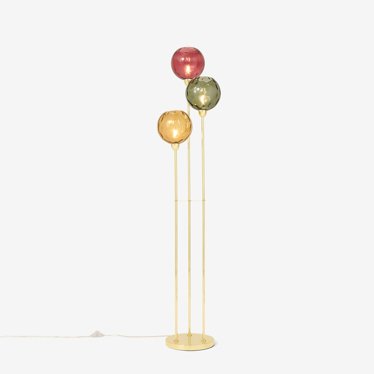 MADE.COM Ilaria Floor Lamp in Polished Brass with Green & Red Dimpled Glass Shades