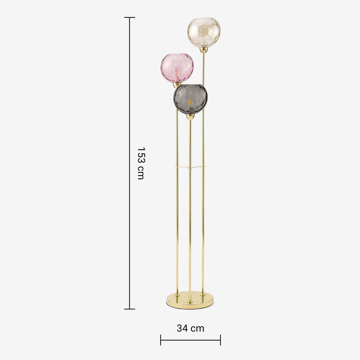 MADE.COM Ilaria Floor Lamp in Polished Brass with Light Pink Dimpled Glass Shades