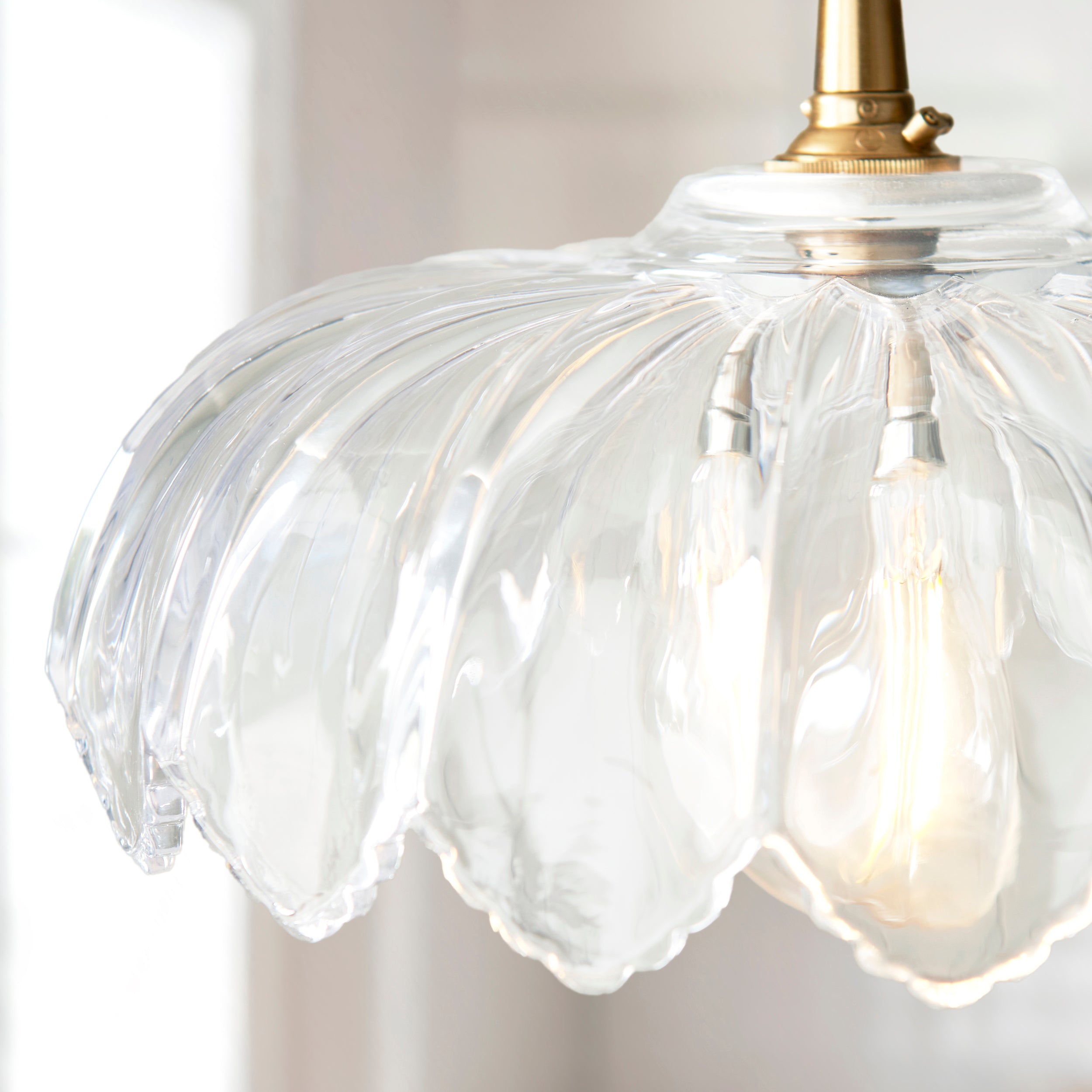 Endon Eltham & Camellia Pendant - Clear Glass & Brushed Aged Brass With Natural Braided Cable
