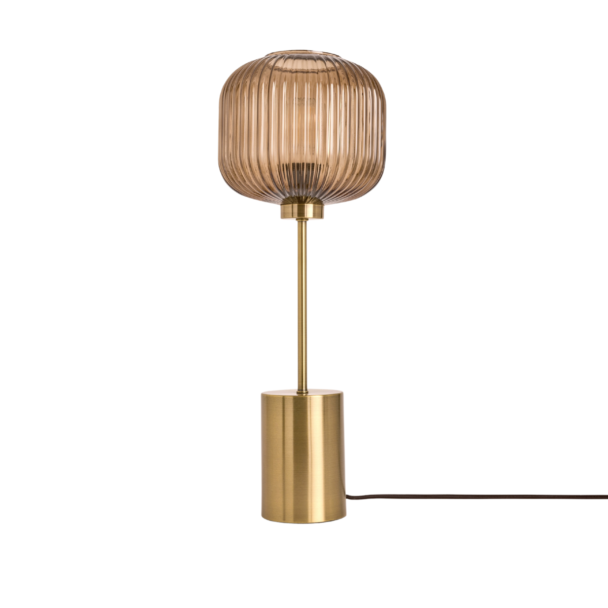 MADE.COM Briz Large Table Lamp in Brushed Brass with Ribbed Amber Glass Shade