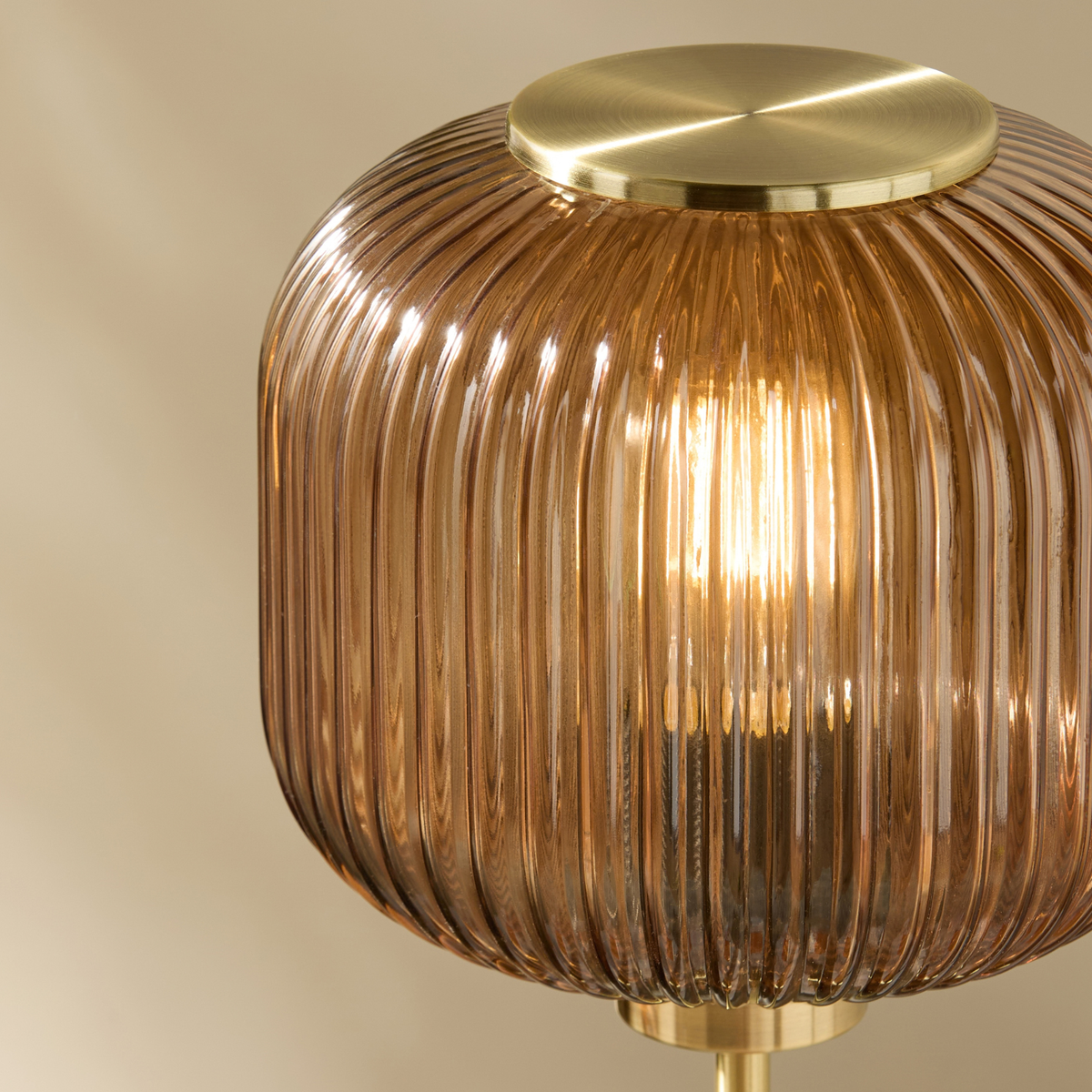 MADE.COM Briz Large Table Lamp in Brushed Brass with Ribbed Amber Glass Shade