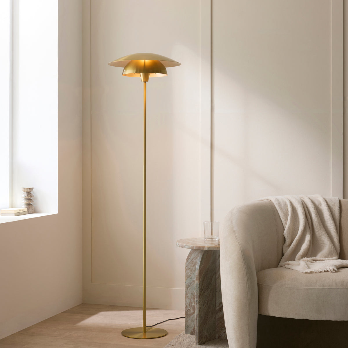 Endon Lyon Floor Light - Satin Brass Plate