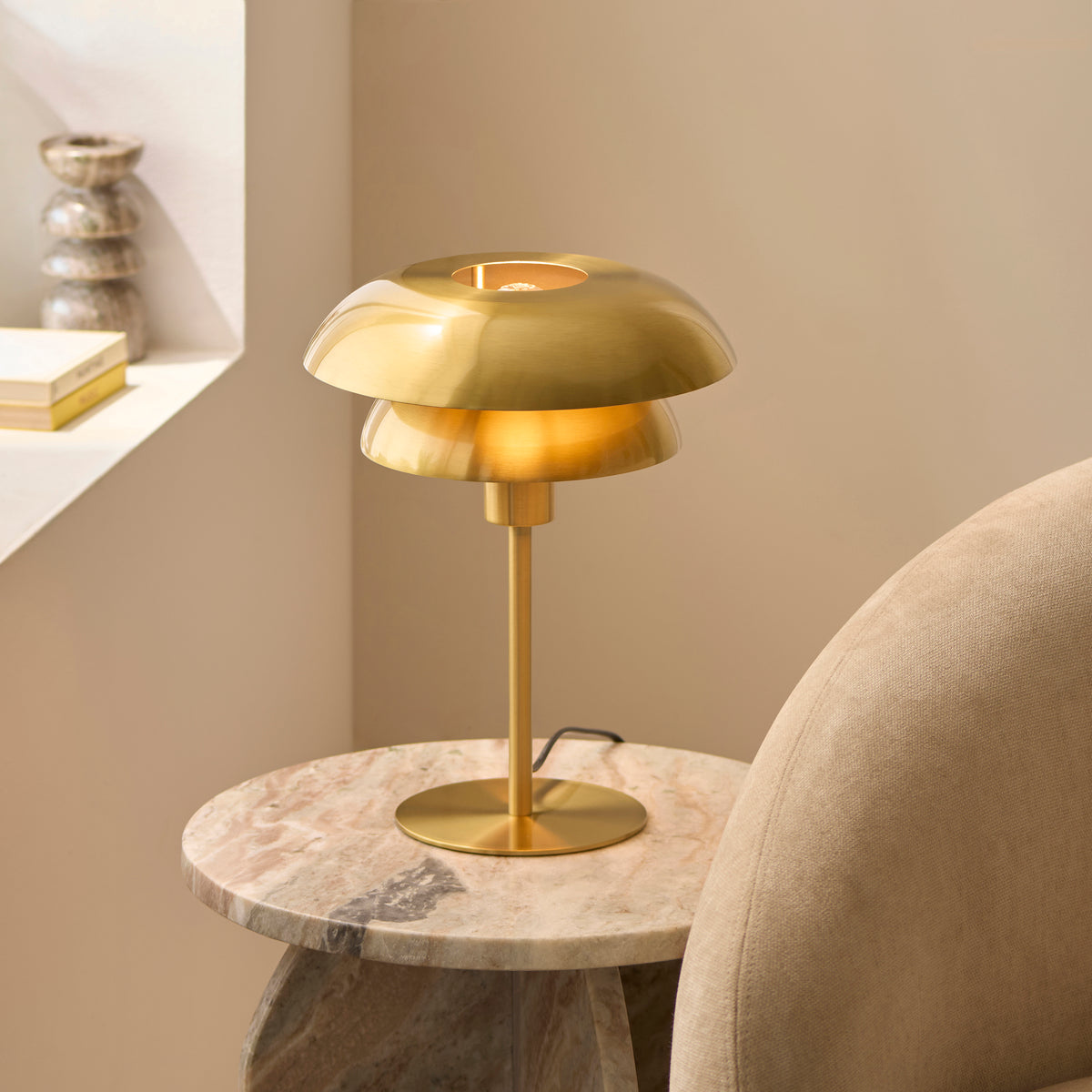 Endon Lyon Table Light - Satin Brass Plate