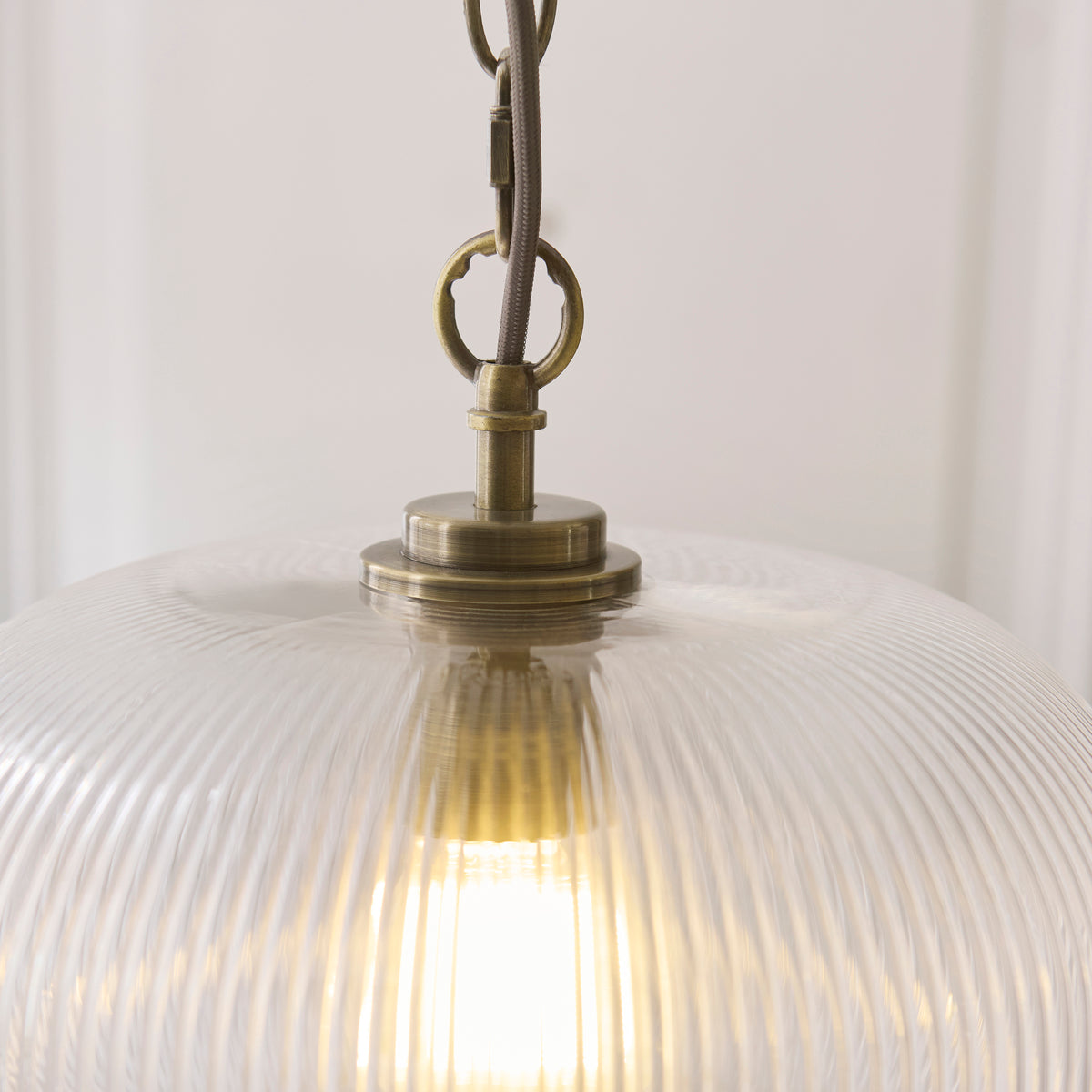 Endon Harborne Pendant - Antique Brass Plate & Clear Ribbed Glass