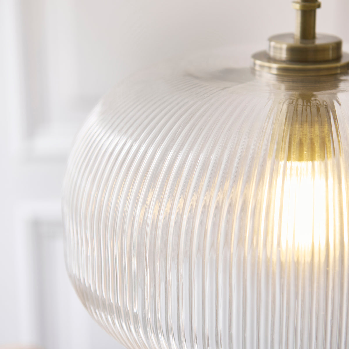 Endon Harborne Pendant - Antique Brass Plate & Clear Ribbed Glass