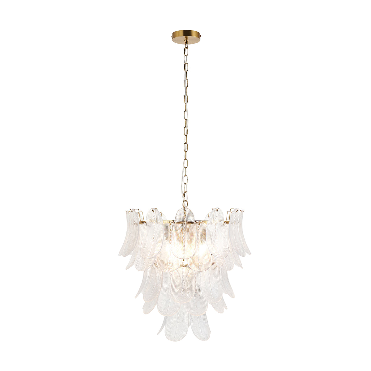Endon Autumn 4 Light Pendant - Brushed Aged Brass Plate & Clear Textured Glass