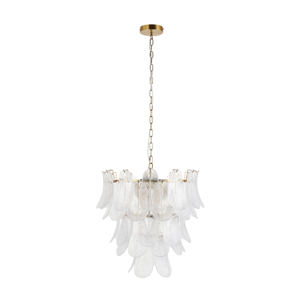 Endon Autumn 4 Light Pendant - Brushed Aged Brass Plate & Clear Textured Glass