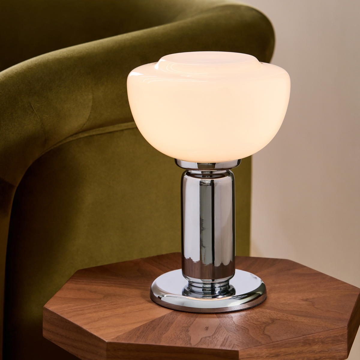 MADE.COM Monroe Table Lamp in Polished Chrome with Opal Glass Shade