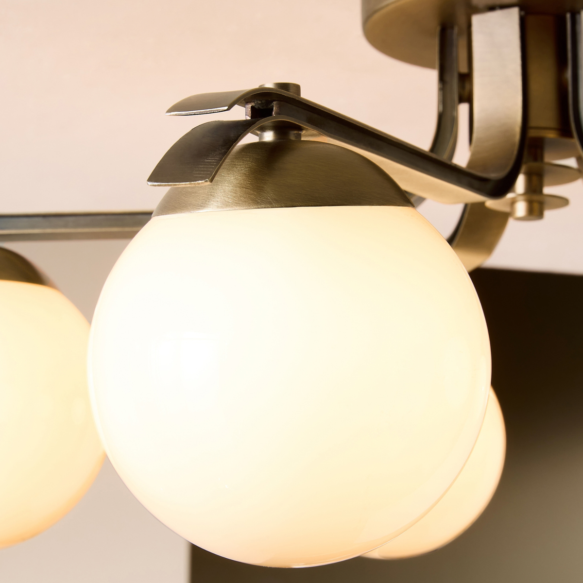 MADE.COM Palla 5 Light Flush Ceiling Light in Aged Brass with Cream Milk Glass Shades