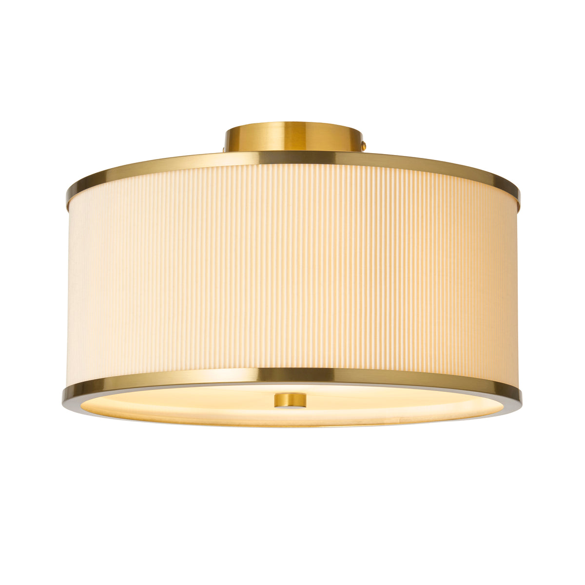 Endon Lexi Flush - Ivory Fabric, Brushed Aged Brass & Frosted Glass