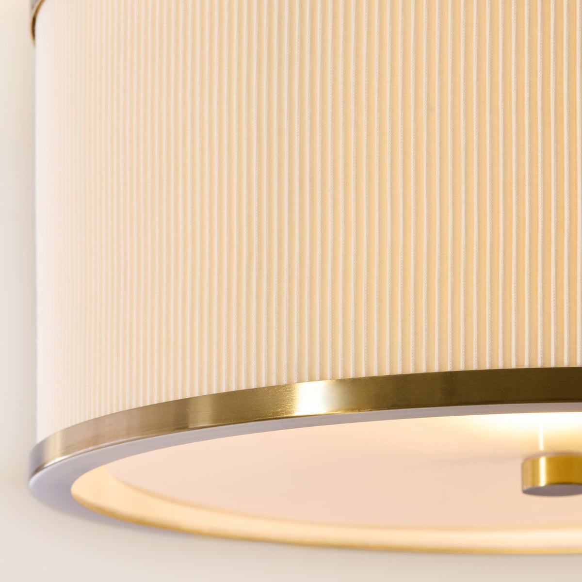 Endon Lexi Flush - Ivory Fabric, Brushed Aged Brass & Frosted Glass