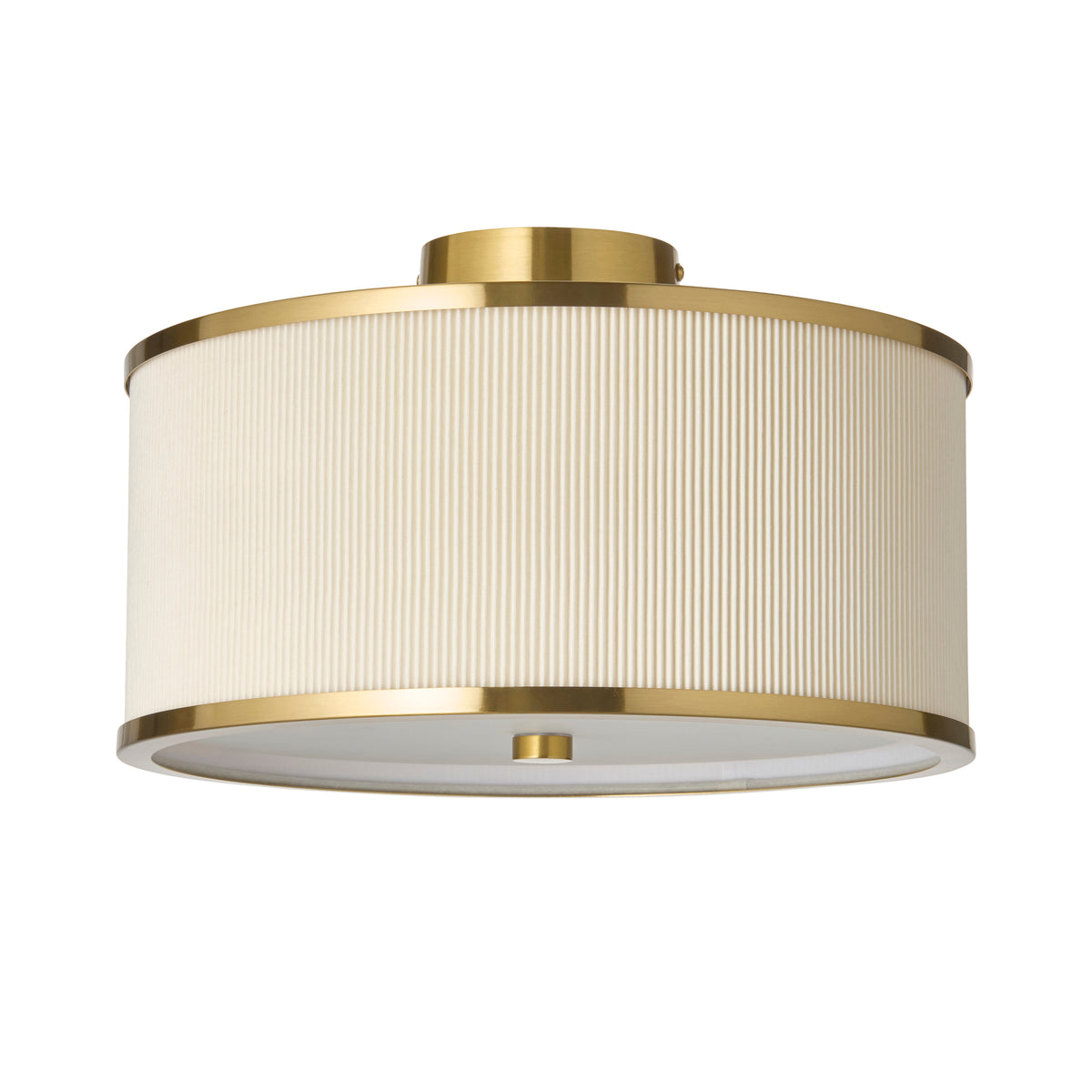 Endon Lexi Flush - Ivory Fabric, Brushed Aged Brass & Frosted Glass