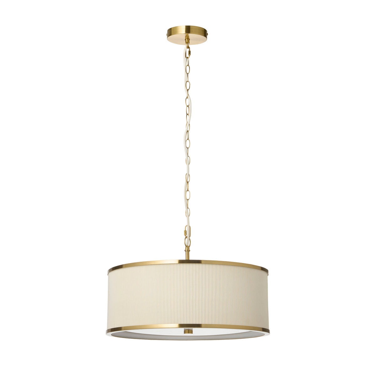 Endon Lexi 3 Light Pendant - Ivory Fabric, Brushed Aged Brass & Frosted Glass