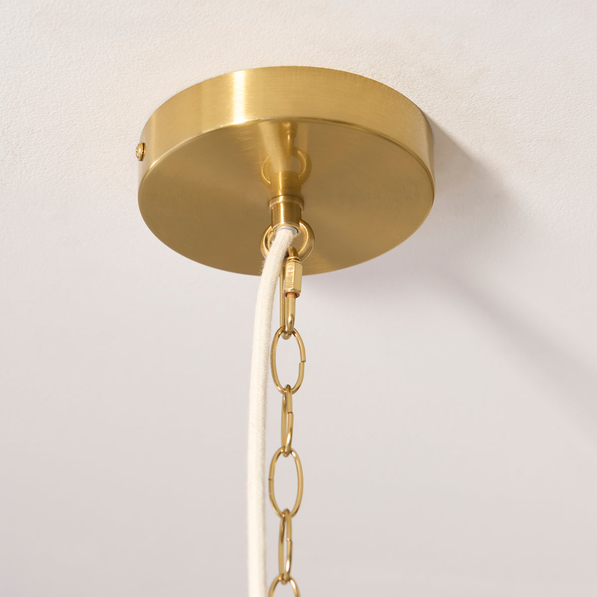 Endon Lexi 5 Light Pendant - Ivory Fabric, Brushed Aged Brass & Frosted Glass