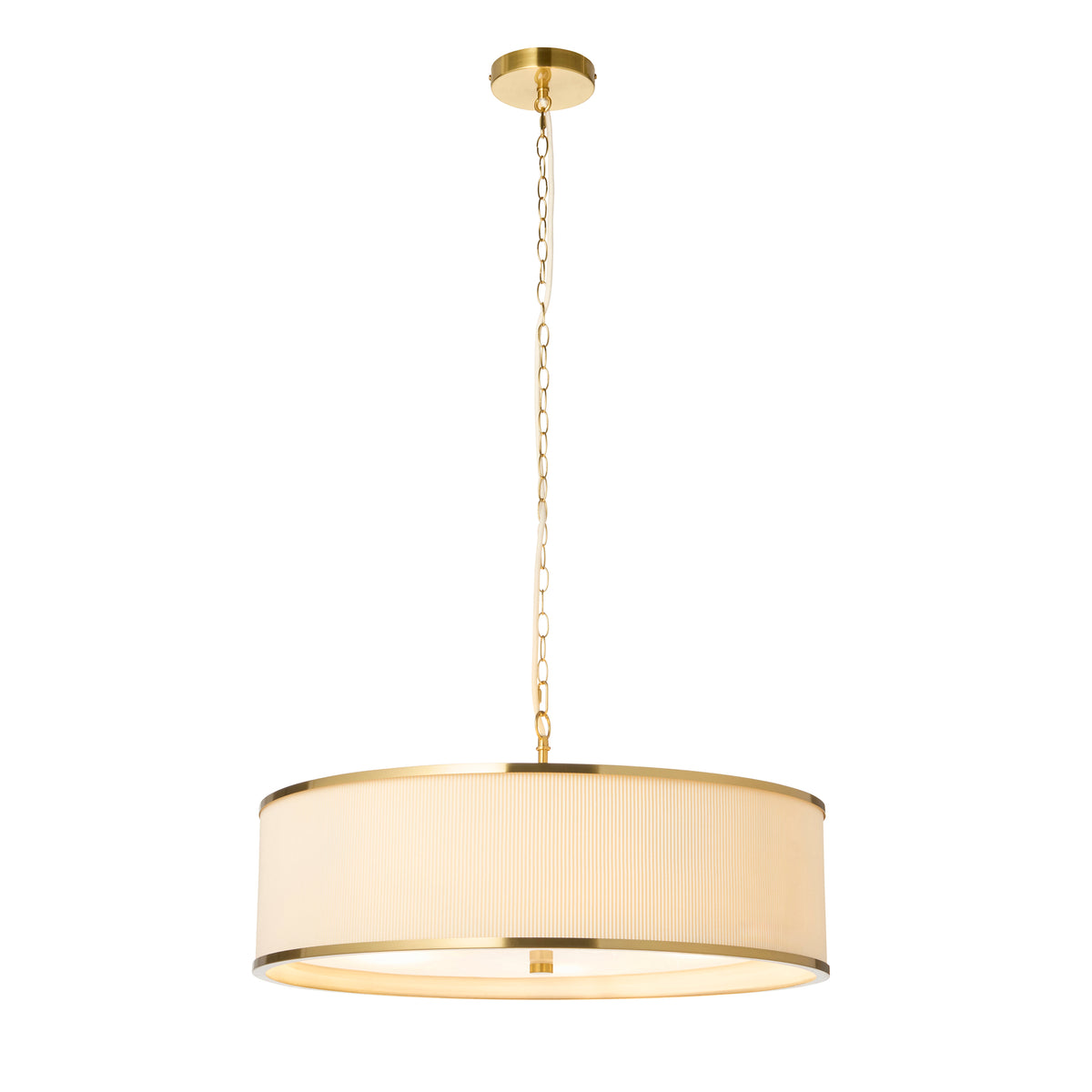 Endon Lexi 5 Light Pendant - Ivory Fabric, Brushed Aged Brass & Frosted Glass