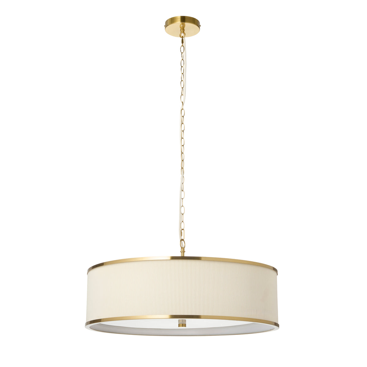 Endon Lexi 5 Light Pendant - Ivory Fabric, Brushed Aged Brass & Frosted Glass