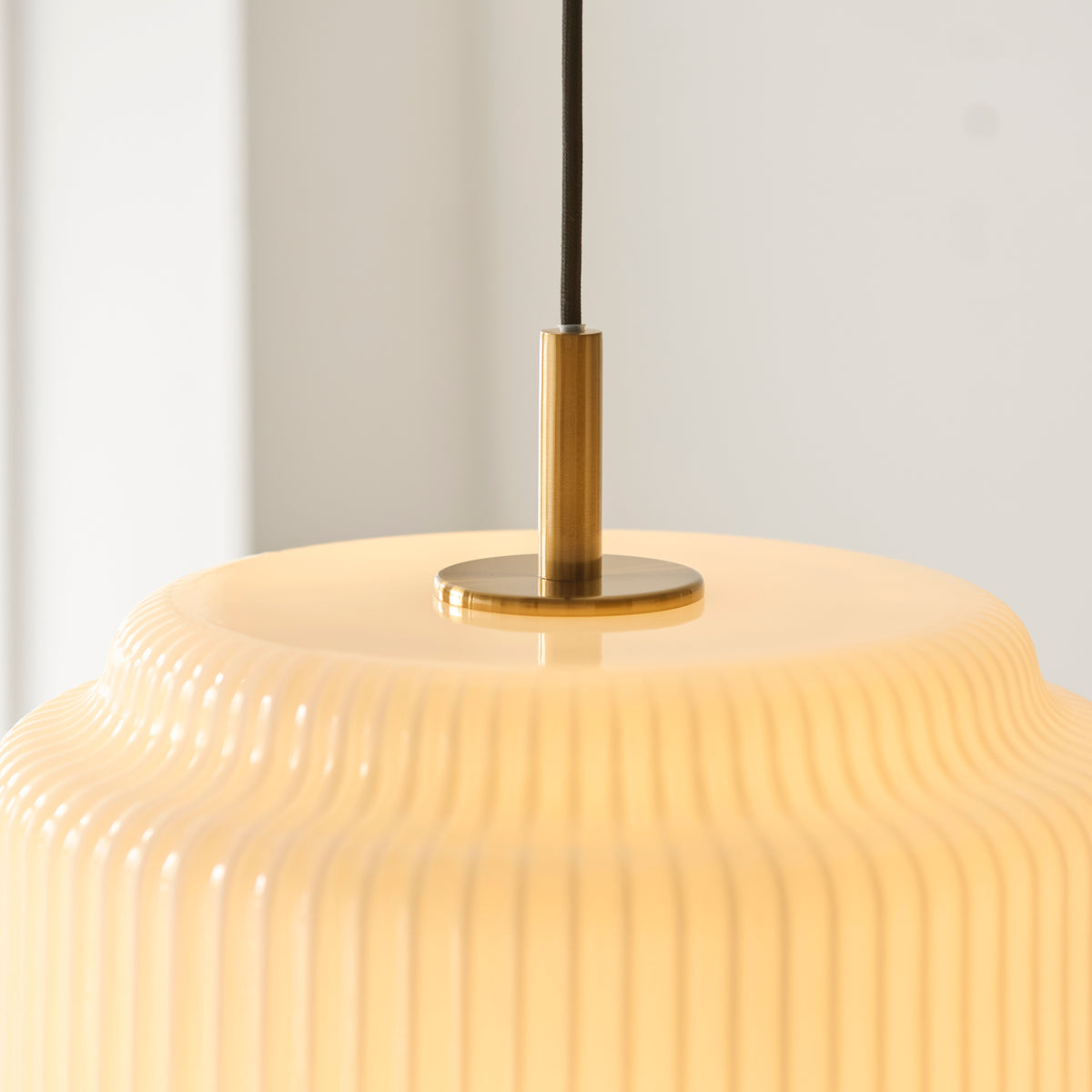 Endon Evora 34cm Pendant - Brushed Aged Brass Plate & Opal Ribbed Glass