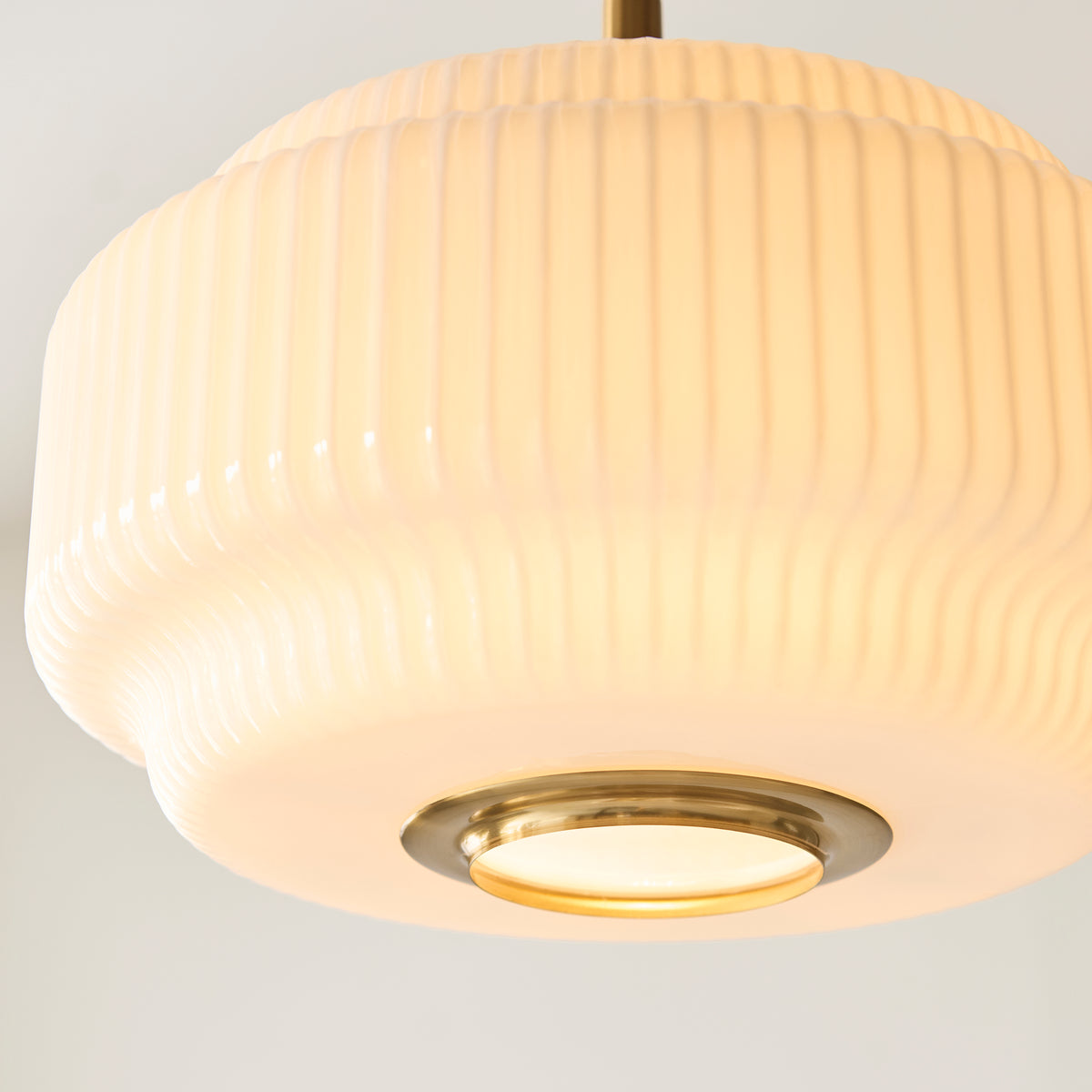 Endon Evora 34cm Pendant - Brushed Aged Brass Plate & Opal Ribbed Glass