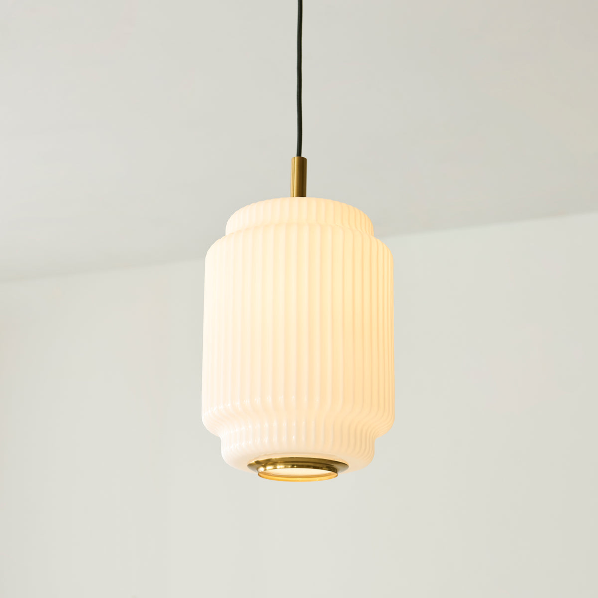Endon Evora 22cm Pendant - Brushed Aged Brass Plate & Opal Ribbed Glass