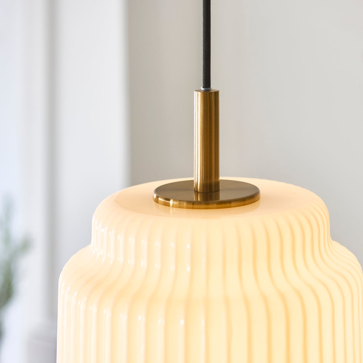 Endon Evora 22cm Pendant - Brushed Aged Brass Plate & Opal Ribbed Glass