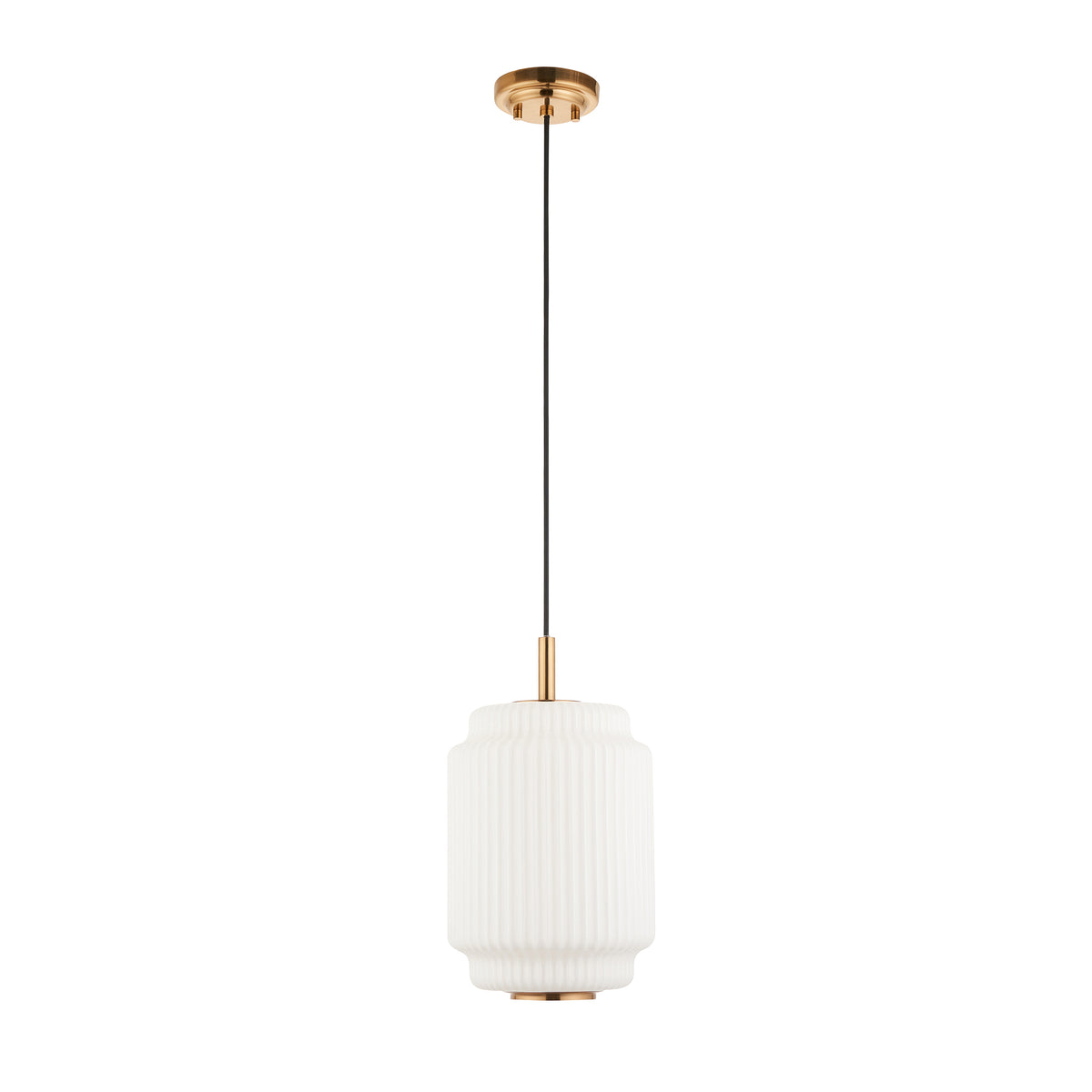Endon Evora 22cm Pendant - Brushed Aged Brass Plate & Opal Ribbed Glass