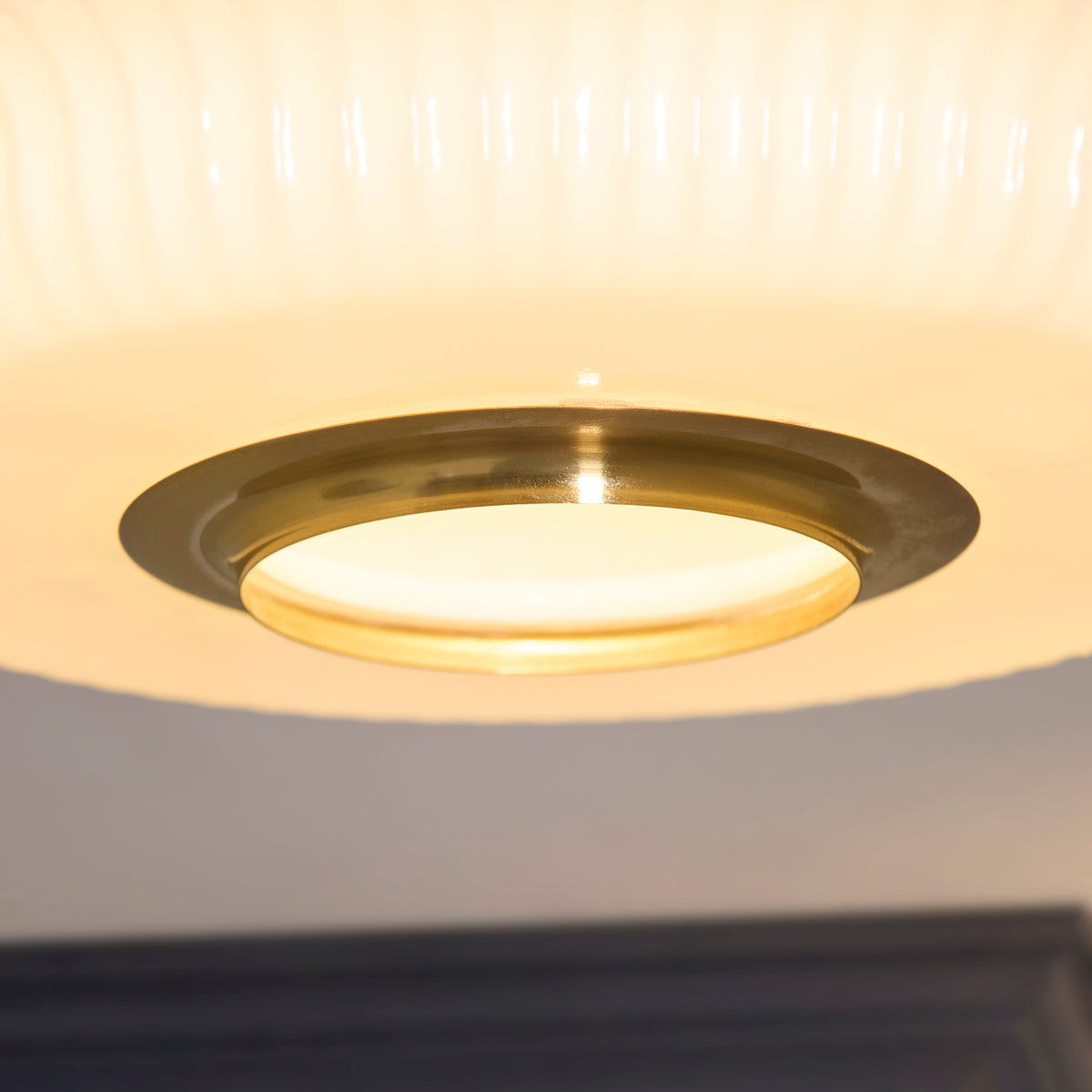 Endon Evora Flush - Brushed Aged Brass Plate & Opal Ribbed Glass