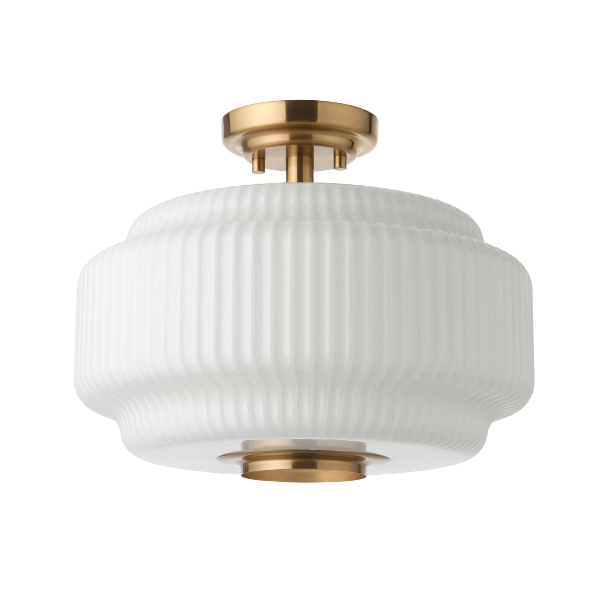Endon Evora Flush - Brushed Aged Brass Plate & Opal Ribbed Glass
