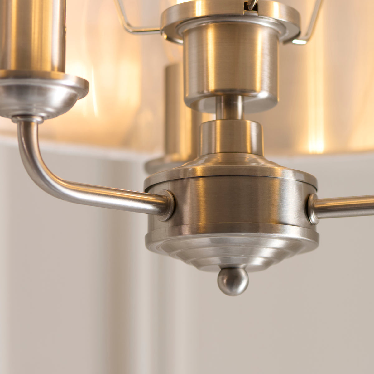 Endon Highclere 3 Light Flush - Brushed Chrome Plate & Natural Fabric