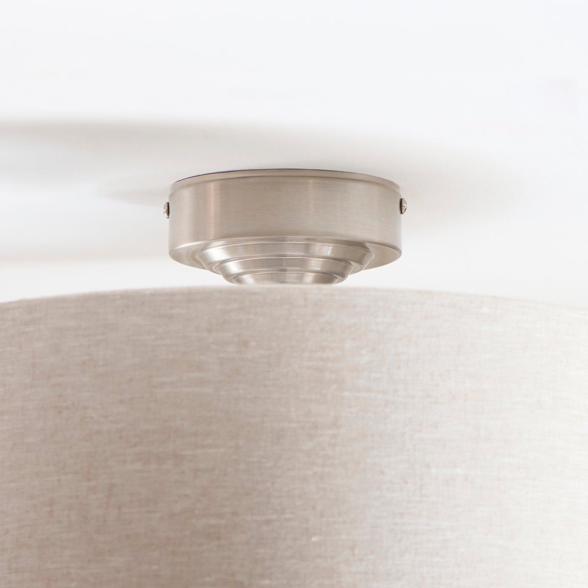 Endon Highclere 3 Light Flush - Brushed Chrome Plate & Natural Fabric