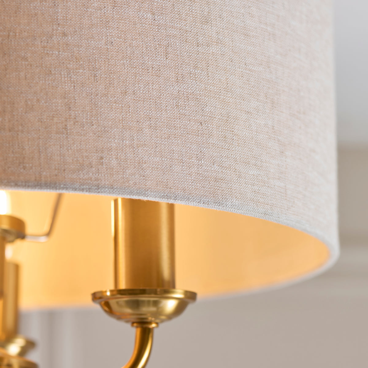 Endon Highclere 3 Light Flush - Vintage Brass & Natural Linen