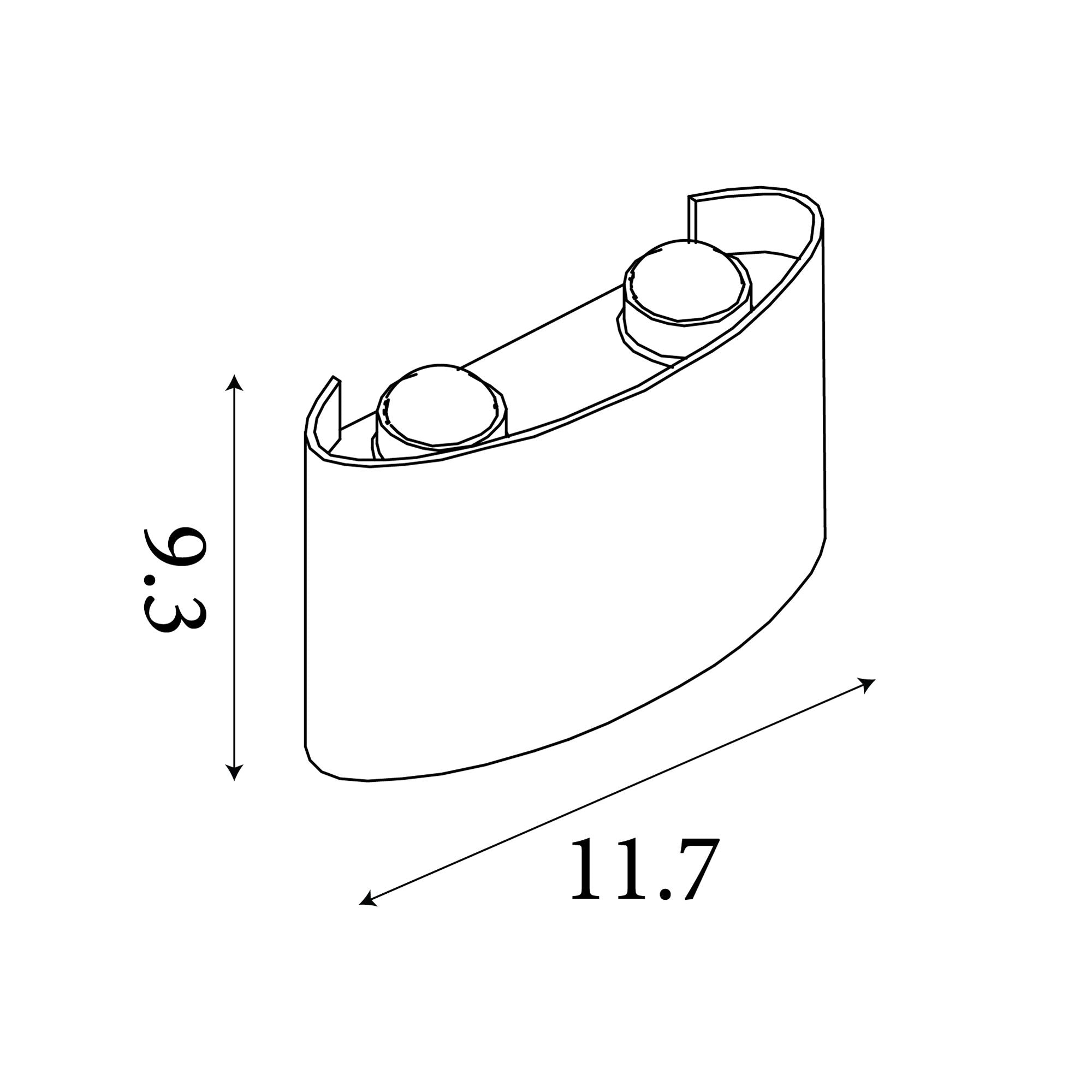 Technical line drawing of the Shadows LED outdoor wall light 11.7cm showing dimensions of 9.3cm height by 11.7cm width