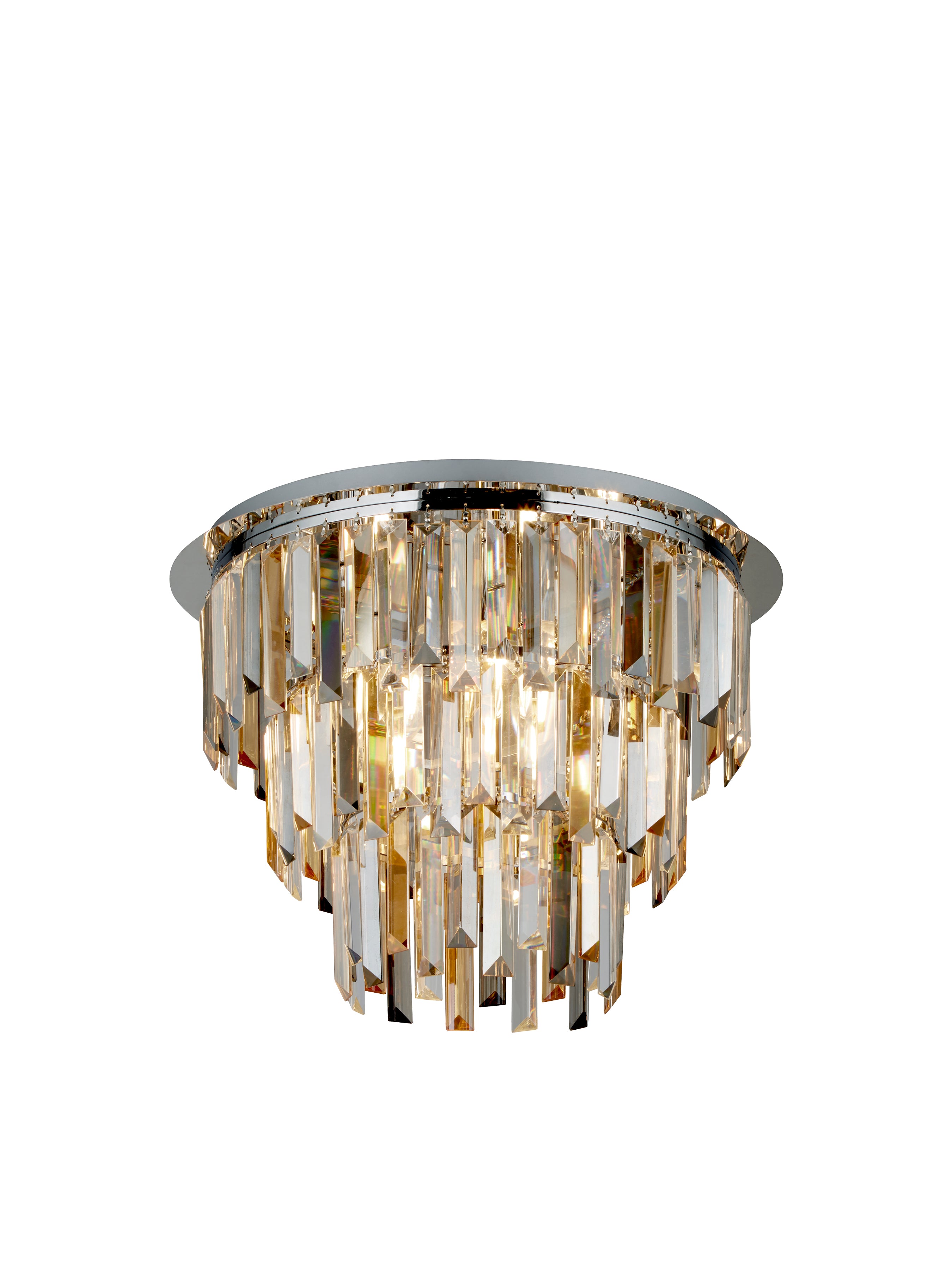 Searchlight Carlingford 5 Light Flush Ceiling Light - Chrome & Glass Prisms