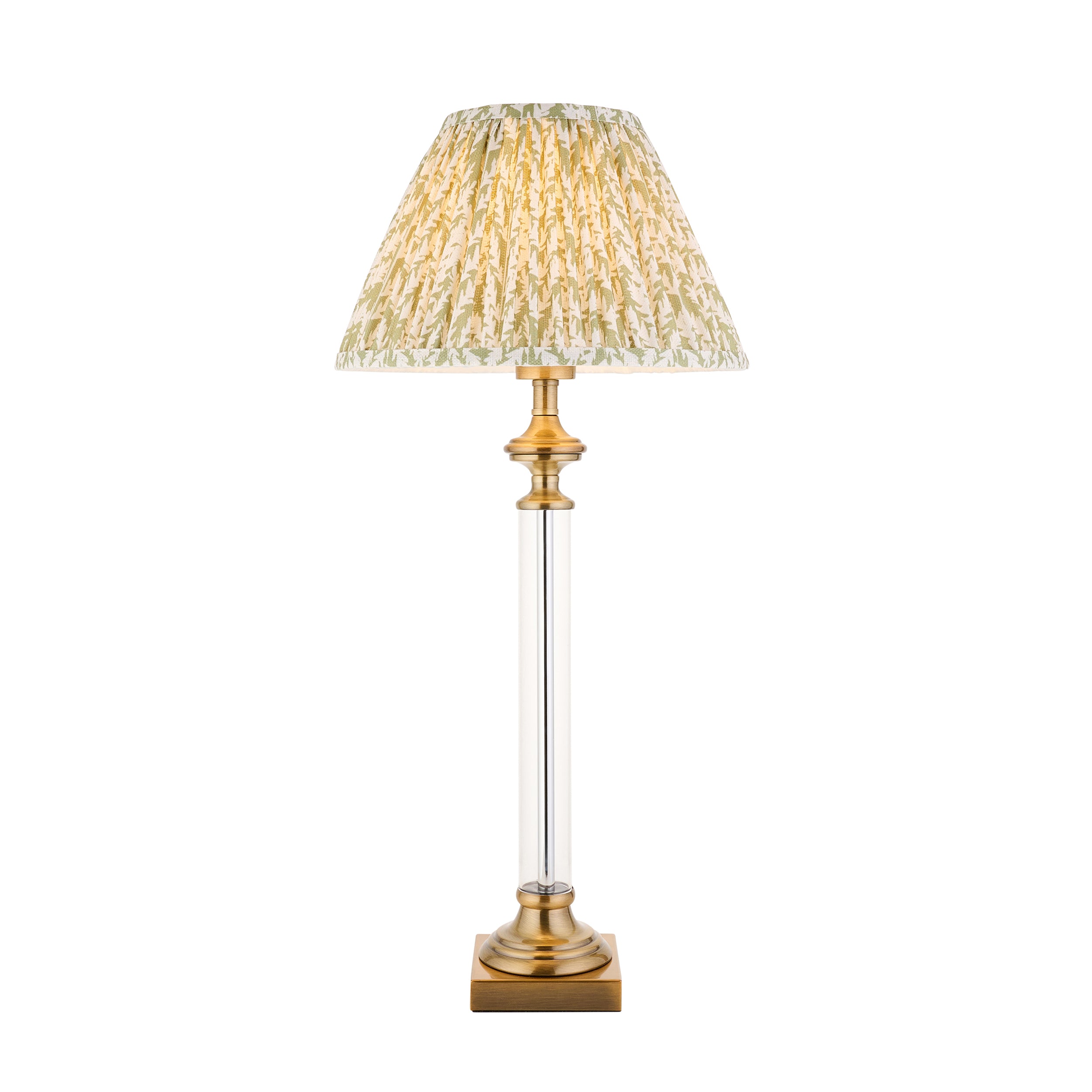 Endon Avebury & Leaf 30cm Table Lamp - Antique Brass Plate & Herb Garden Green Fabric Shade