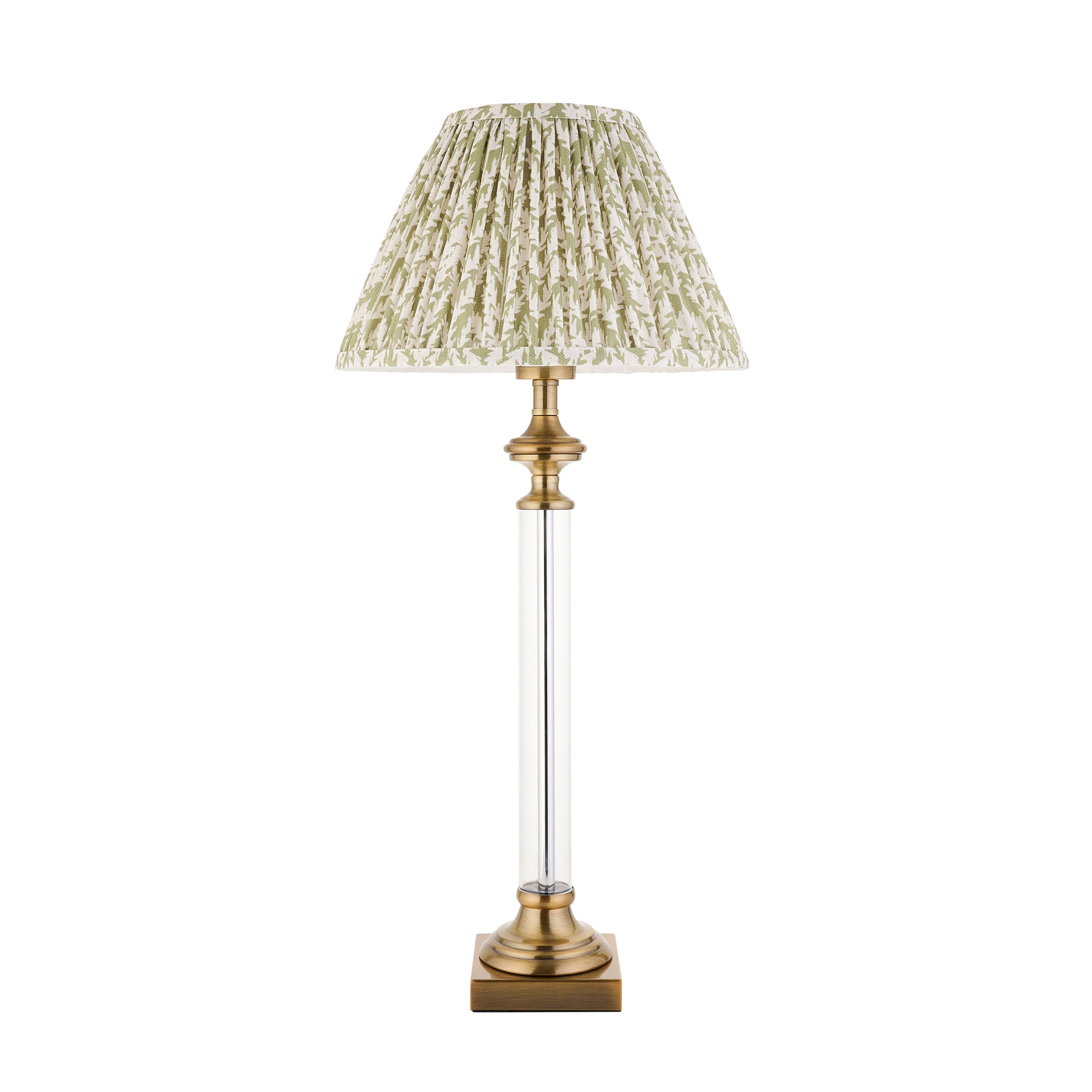 Endon Avebury & Leaf 30cm Table Lamp - Antique Brass Plate & Herb Garden Green Fabric Shade